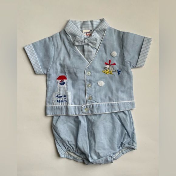 Mini Togs Other - Vintage Blue Baby Outfit with Embroidered Details